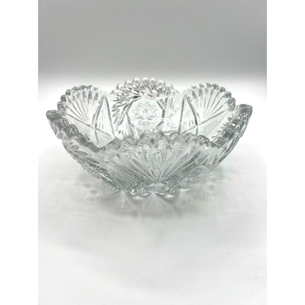 Vintage Cut Glass Crystal Hobstar PinWheel Fan Sawtooth Star Of David Bowl